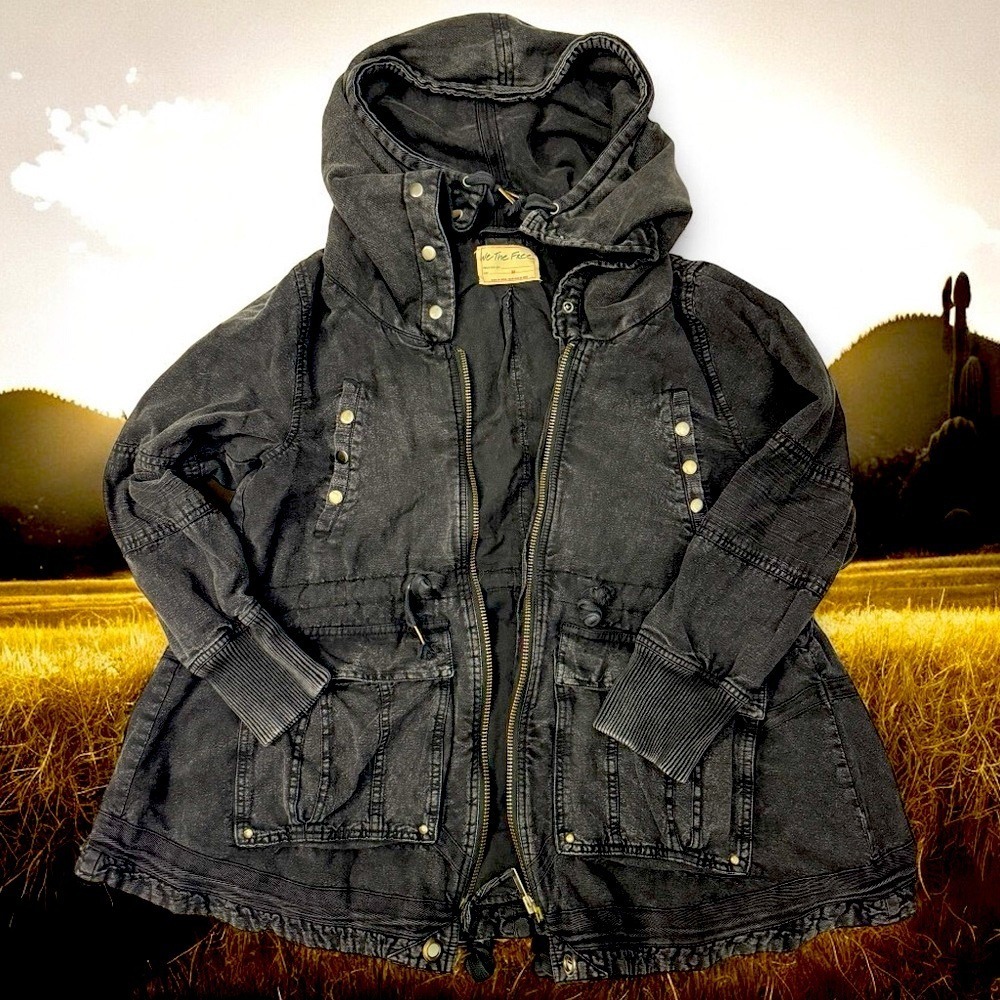 FP Movement by Free People Dark Gray Hooded Jean Jacket - Picture 2 of 15